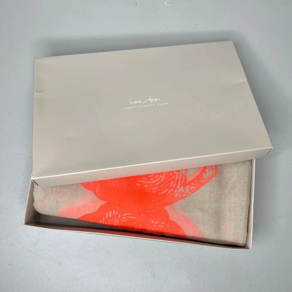 India Hicks Siren Cream Neon Orange Spider Scarf